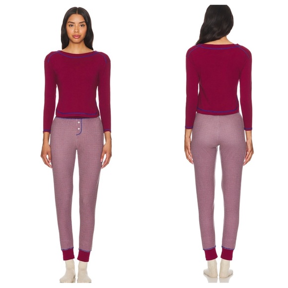 Free People Other - Free People Chill Evening Knit Pajama Set in Burgundy Wild Ginger Combo Large